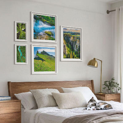 Tavelvägg med 5 tavlor Landskap berg floder skogar