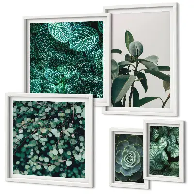 Växtmotiv med gröna blad set om 5 tavlor