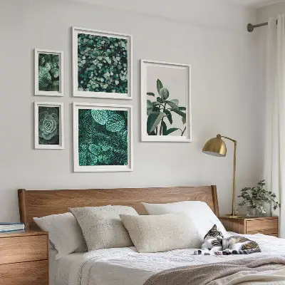 Växtmotiv med gröna blad set om 5 tavlor