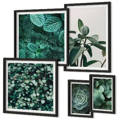 Växtmotiv med gröna blad set om 5 tavlor