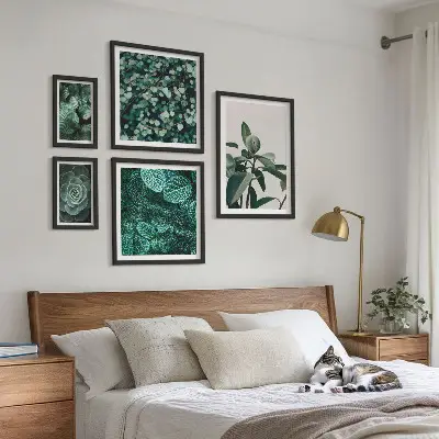 Växtmotiv med gröna blad set om 5 tavlor