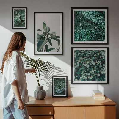 Set om 5 tavlor Växtmotiv gröna blad