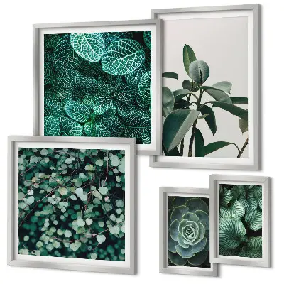 Växtmotiv med gröna blad set om 5 tavlor