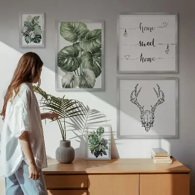 Tavelvägg med 5 tavlor växtmotiv i naturtema