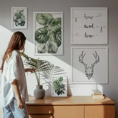 Tavelvägg med 5 tavlor växtmotiv i naturtema