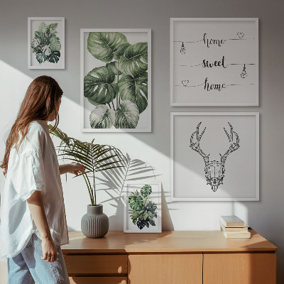 Tavelvägg med 5 tavlor Växtmotiv med naturhem