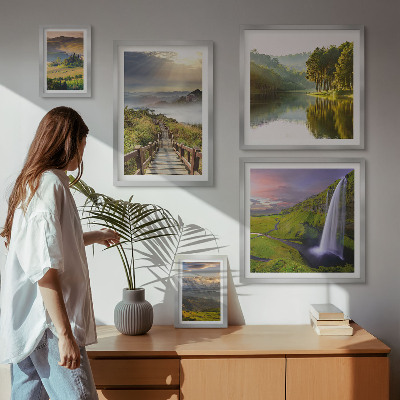 Väggdekoration tavelset Landskap vattenfall berg
