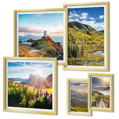 Set om 5 tavlor Bergslandskap natur