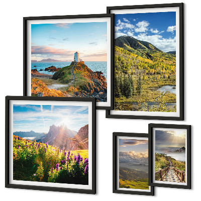 Set om 5 tavlor Bergslandskap natur
