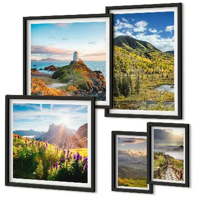 Bergslandskap natur set med 5 tavlor