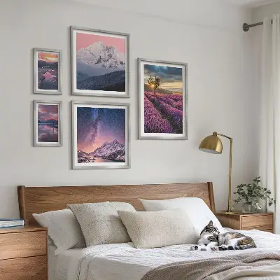 Väggdekoration tavelset med motiv av naturlandskap med lavendelberg