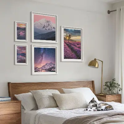 Väggdekoration tavelset med motiv av naturlandskap med lavendelberg