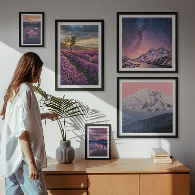 Väggdekoration tavelset Naturlandskap lavendelberg