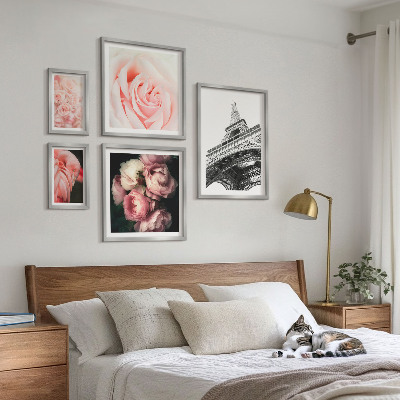 Set om 5 tavlor Rosor Eiffeltornet Romantik
