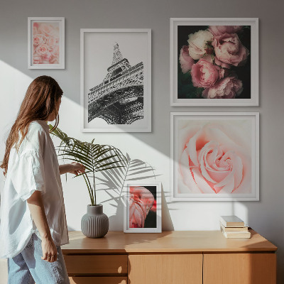 Set om 5 tavlor Rosor Eiffeltornet Romantik