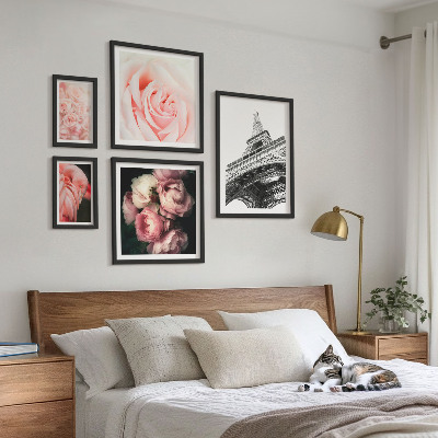 Set om 5 tavlor Rosor Eiffeltornet Romantik