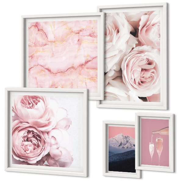 Tavelvägg med 5 tavlor Elegant accent med rosa blommor
