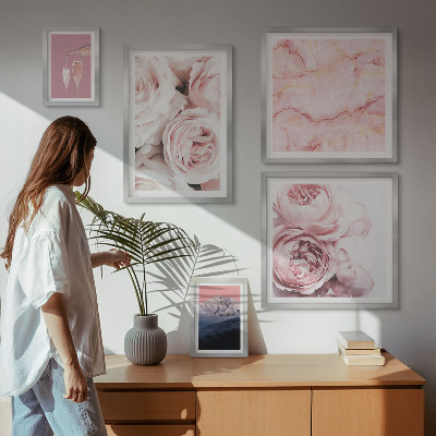 Tavelvägg med 5 tavlor Elegant accent med rosa blommor
