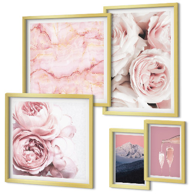 Tavelvägg med 5 tavlor Elegant accent med rosa blommor