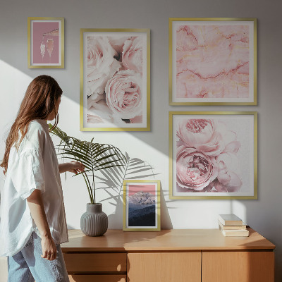 Tavelvägg med 5 tavlor Elegant accent med rosa blommor