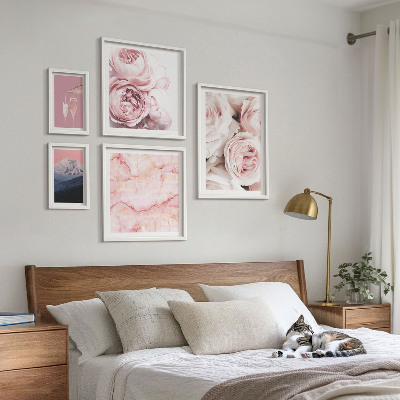Tavelvägg med 5 tavlor Elegant accent med rosa blommor