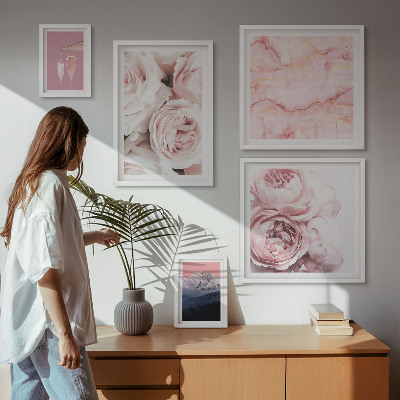 Tavelvägg med 5 tavlor Elegant accent med rosa blommor