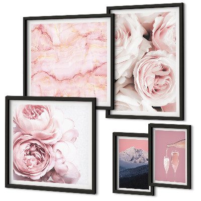 Tavelvägg med 5 tavlor Elegant accent med rosa blommor