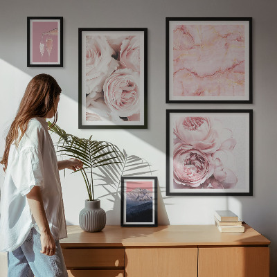 Tavelvägg med 5 tavlor Elegant accent med rosa blommor