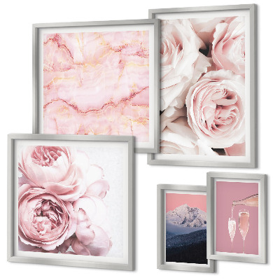 Tavelvägg med 5 tavlor Elegant accent med rosa blommor