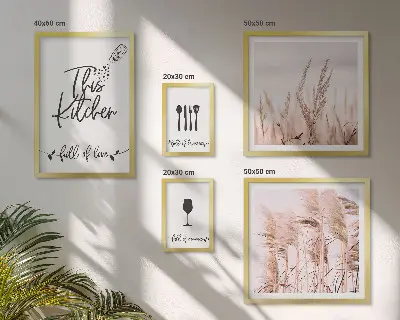 Tavelvägg med 5 tavlor boho-kök med tema för matlagning