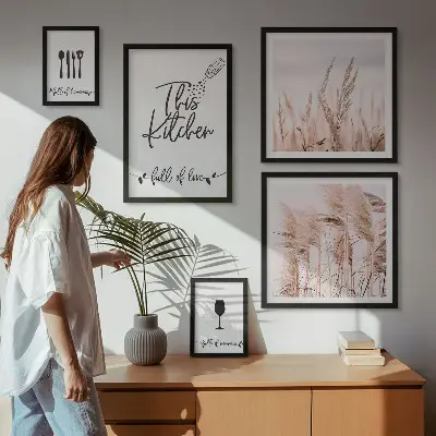 Tavelvägg med 5 tavlor boho-kök med tema för matlagning