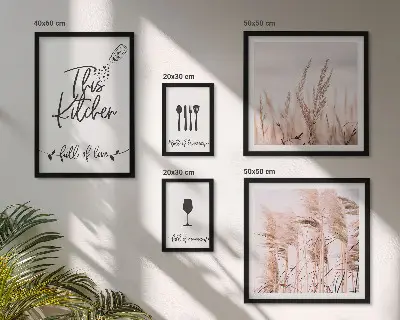 Tavelvägg med 5 tavlor boho-kök med tema för matlagning