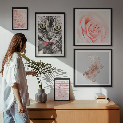 Väggdekoration tavelset Katter rosor delikata nyanser