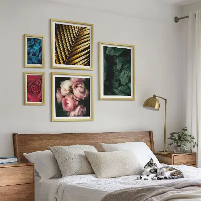 Tavelvägg med växt- och blommotiv set med 5 tavlor