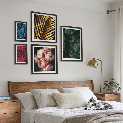 Tavelvägg med 5 tavlor Växtblommotiv