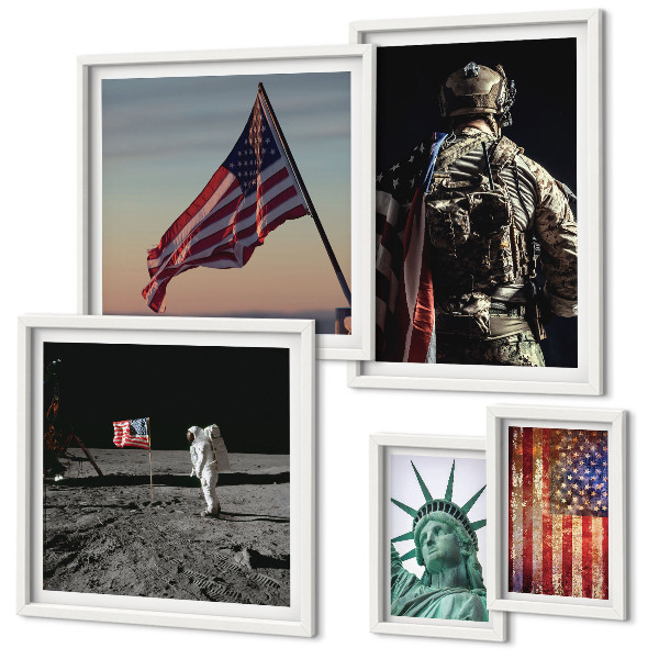 Tavelvägg med 5 tavlor Amerikansk symbolik i historien