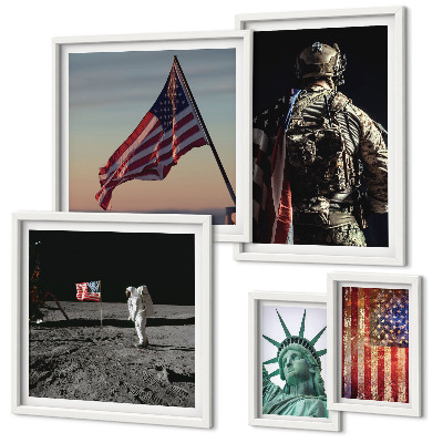Tavelvägg med 5 tavlor Amerikansk symbolik i historien
