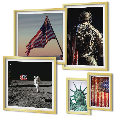 Tavelvägg med 5 tavlor Amerikansk symbolik i historien