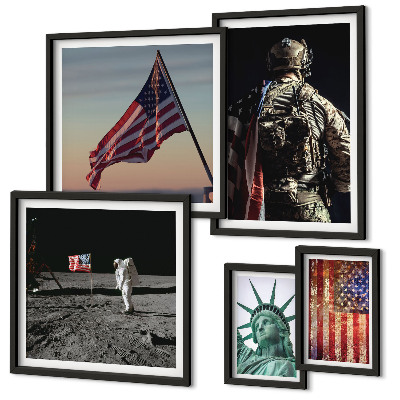 Tavelvägg med 5 tavlor Amerikansk symbolik i historien