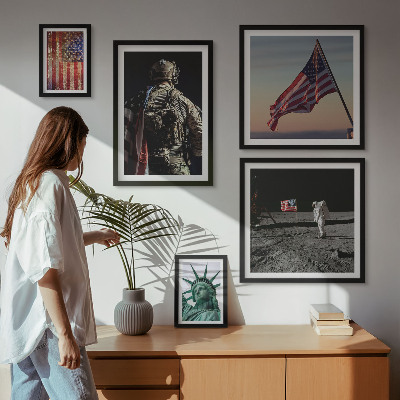 Tavelvägg med 5 tavlor Amerikansk symbolik i historien