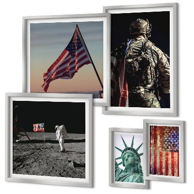 Tavelvägg med 5 tavlor Amerikansk symbolik i historien