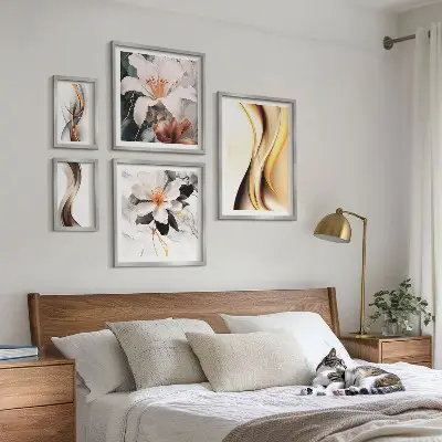 Abstrakta blommor set om 5 tavlor