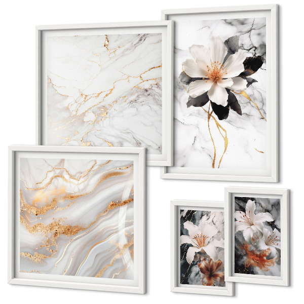 Set om 5 tavlor Blommor i marmor elegans