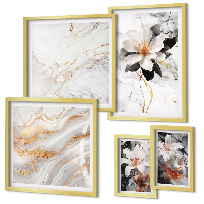 Set om 5 tavlor Blommor i marmor elegans