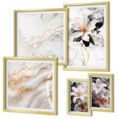 Blommor i marmor set om 5 tavlor med elegant motiv