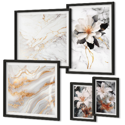 Set om 5 tavlor Blommor i marmor elegans