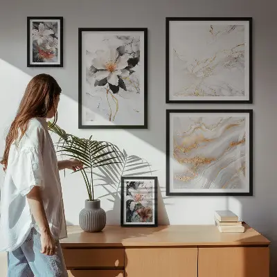 Blommor i marmor set om 5 tavlor med elegant motiv