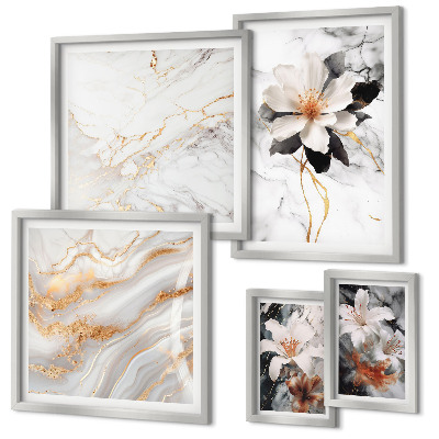 Set om 5 tavlor Blommor i marmor elegans
