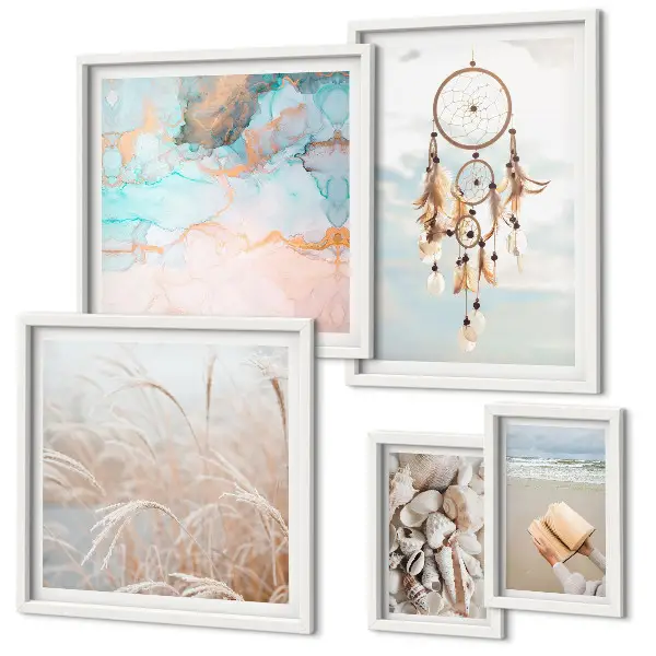 Tavelset med 5 delar boho-motiv med strand och natur