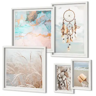 Tavelset med 5 delar boho-motiv med strand och natur
